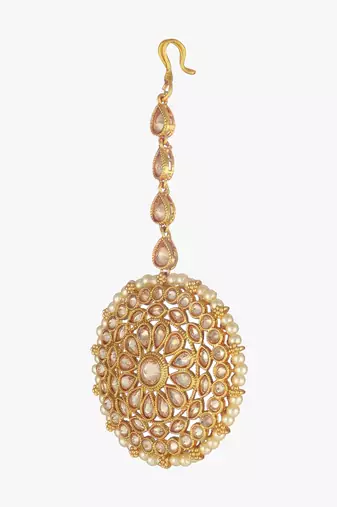 24ct gold plated kundan pearls and stone studded maang tika