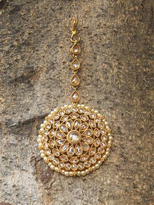24ct gold plated kundan pearls and stone studded maang tika 1
