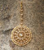 24ct gold plated kundan pearls and stone studded maang tika