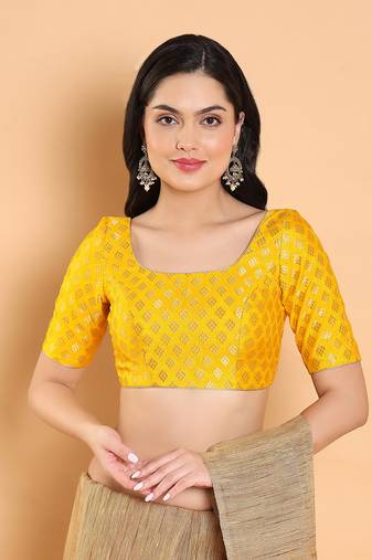 Yellow Cotton Woven Round Neck Blouse