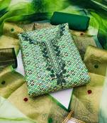 Green Premium Cotton Hand Work  Dress Material