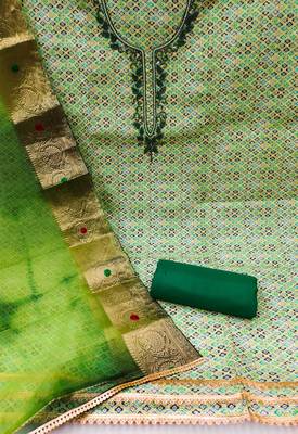 Green Premium Cotton Hand Work Dress Material 2