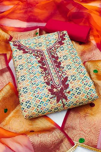 Yellow Premium Cotton Hand Work  Dress Material