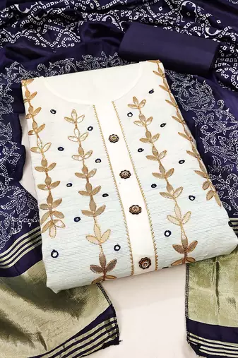 Kimisha women's sky blue cambric cotton gota patti & mirror work dress material