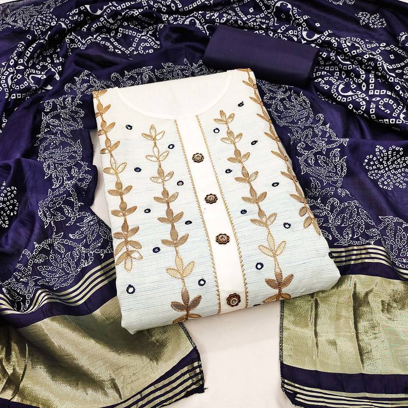 Kimisha women's sky blue cambric cotton gota patti & mirror work dress material