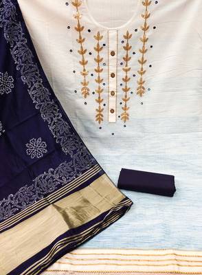 Kimisha women's sky blue cambric cotton gota patti & mirror work dress material 2