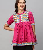 Women Pink & Black Pure Cotton Printed A-Line Top