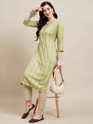 Green Poly Rayon Bandhani Printed Straight Kurta 1