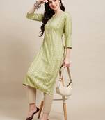 Green Poly Rayon Bandhani Printed Straight Kurta
