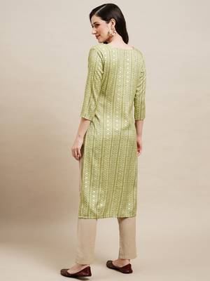 Green Poly Rayon Bandhani Printed Straight Kurta 2
