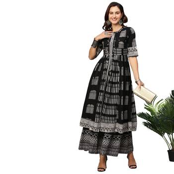 Black & White Pure Cotton Printed Kurta with Palazzos 1