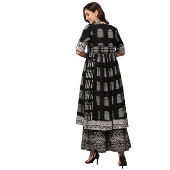 Black & White Pure Cotton Printed Kurta with Palazzos 2