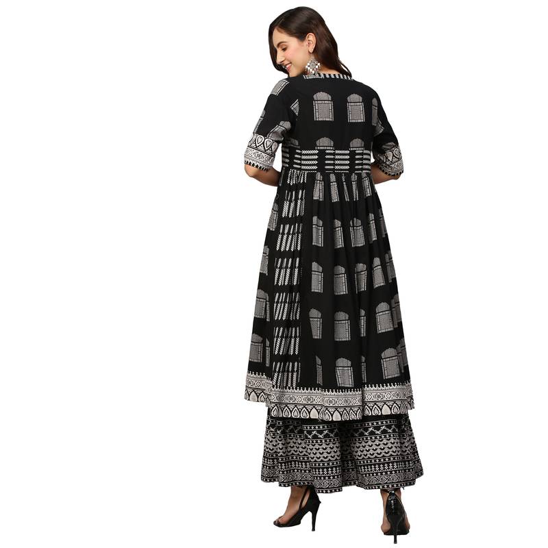 Black & White Pure Cotton Printed Kurta with Palazzos