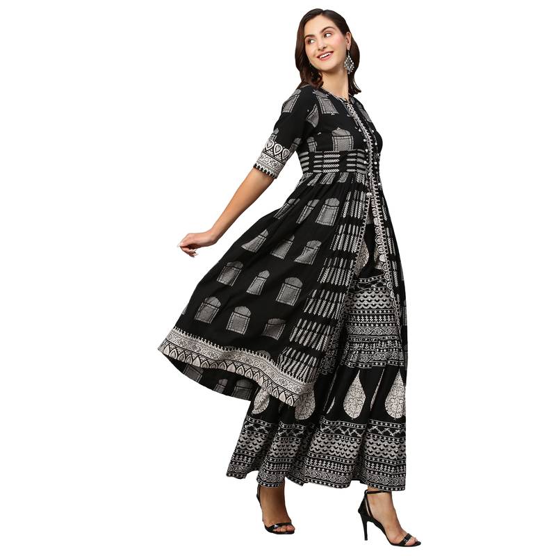 Black & White Pure Cotton Printed Kurta with Palazzos