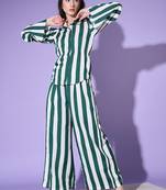 White & Teal Crepe Digital Printed Top with Matching Trouser