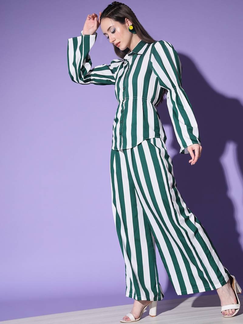 White & Teal Crepe Digital Printed Top with Matching Trouser