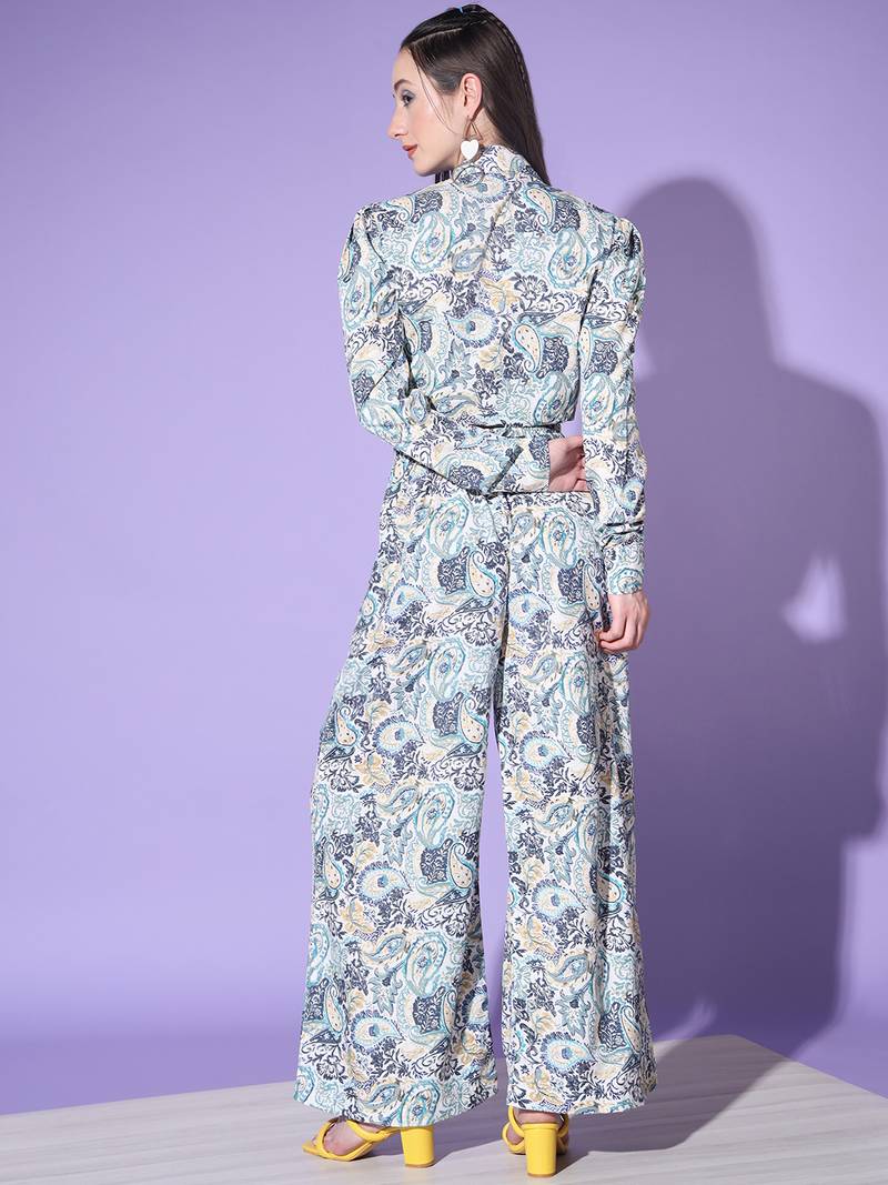 Blue Crepe Digital Printed Top with Matching Trouser