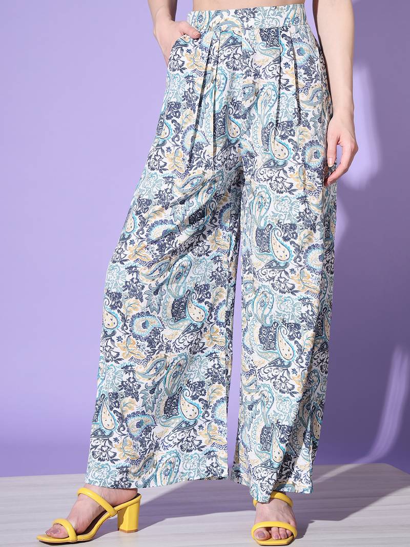 Blue Crepe Digital Printed Top with Matching Trouser