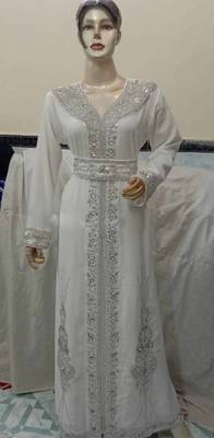 Grand White Georgette Kaftan Gown with Silver Zari & Stone Work | Luxury Wedding & Event Wear 1