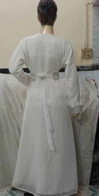 Grand White Georgette Kaftan Gown with Silver Zari & Stone Work | Luxury Wedding & Event Wear 3
