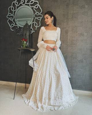 Gorgeous White Wedding Party Wear Designer Lucknowi Work Lehenga Choli  For Women 1