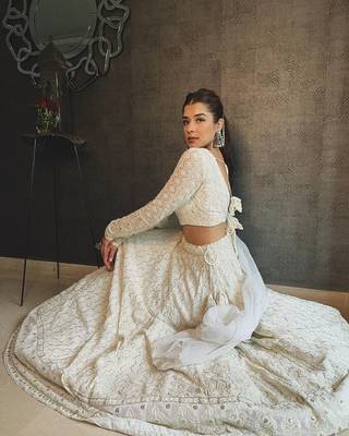 Gorgeous White Wedding Party Wear Designer Lucknowi Work Lehenga Choli  For Women 2