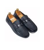 Grained leather buckle slipons