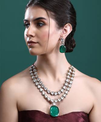 Blue zircon white finish necklace set 1