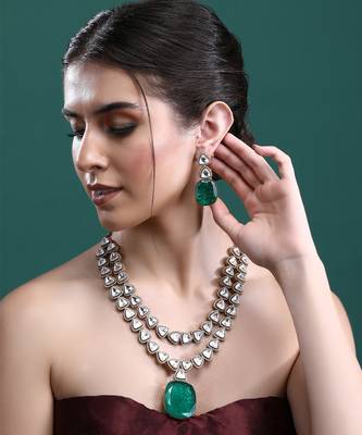 Blue zircon white finish necklace set 2