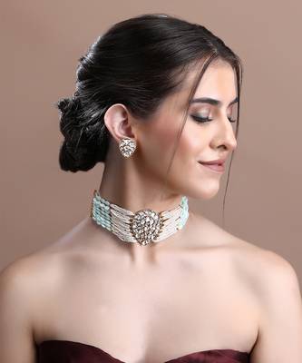 Blue kundan necklace set 1