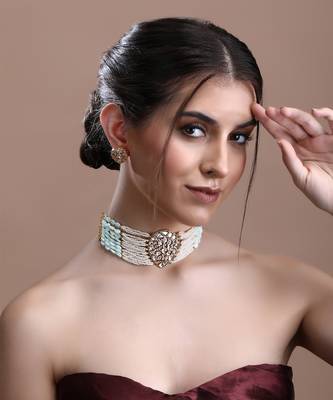 Blue kundan necklace set 2