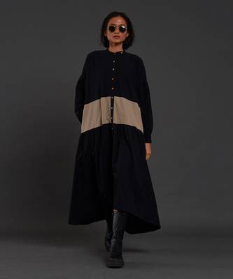 Black & beige band dress 1