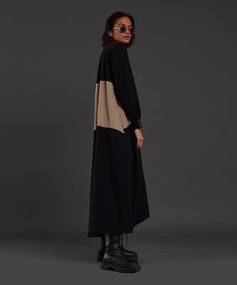 Black & beige band dress 3