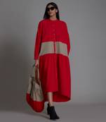 Red & beige band dress