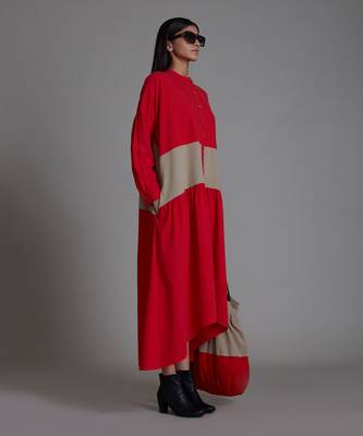 Red & beige band dress 2