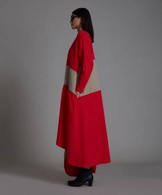 Red & beige band dress 3