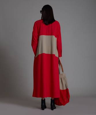 Red & beige band dress 4