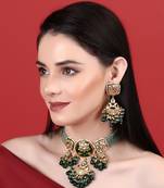 Green polki gold finish necklace set