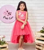 Gold and pink feathered short long ball gown