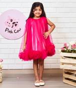 Hot pink pompom flared dress