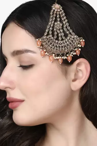 Gold-plated orange stone jhumar passa
