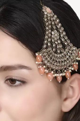 Gold-plated orange stone jhumar passa