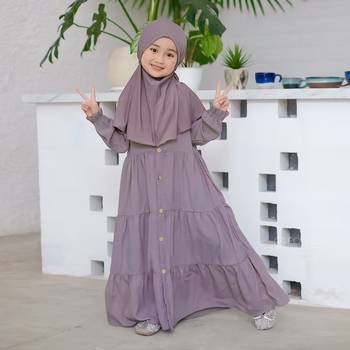 Grey Crepe Plain Kids Burqa 1