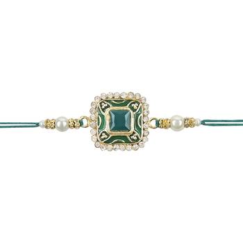 rakshabhandhan special meenakari kundan stone rakhi with roli chawal for bhaiya/brother/mens  3