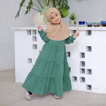 Kids or Children or Girls Abaya or Burqa Beautiful Self Design olive green Crepe Islamic Abaya for Kids 1