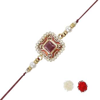 rakshabhandhan special meenakari kundan stone rakhi with roli chawal for bhaiya/brother/mens  3