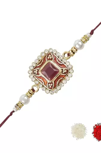 rakshabhandhan special meenakari kundan stone rakhi with roli chawal for bhaiya/brother/mens 