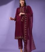 Gruhnaree wine  yoke design a-line kurta with trousers