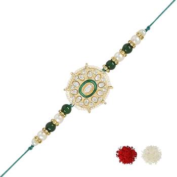 rakshabhandhan special kundan stone rakhi with roli chawal for bhaiya/brother/mens  3