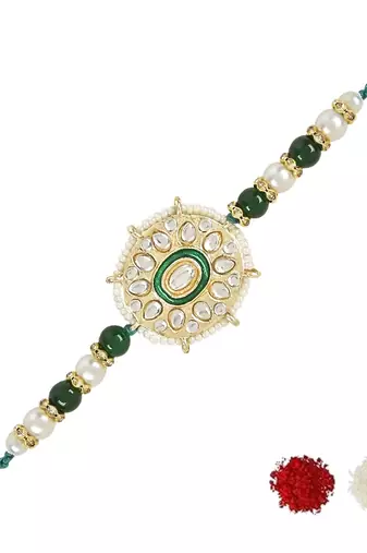 rakshabhandhan special kundan stone rakhi with roli chawal for bhaiya/brother/mens 